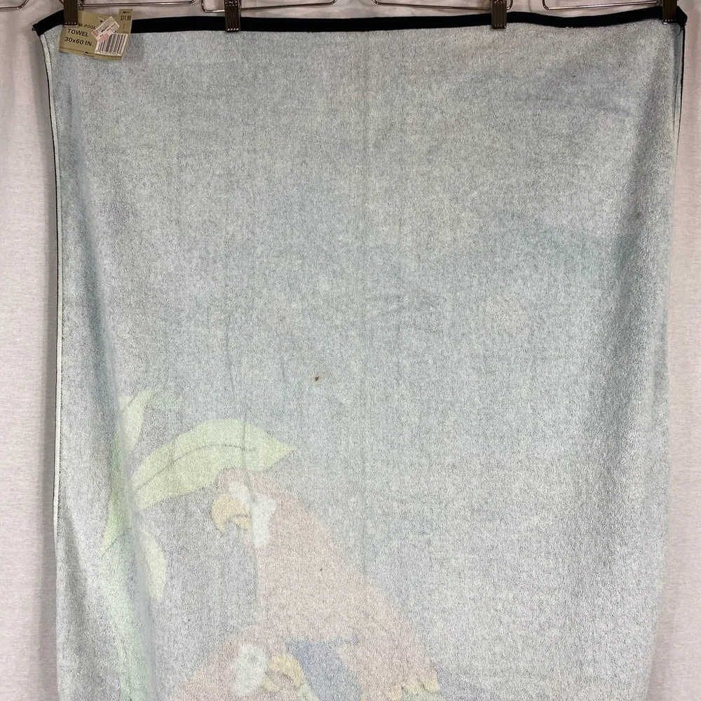 Vintage Tropical Parrot Print Black Beach Towel